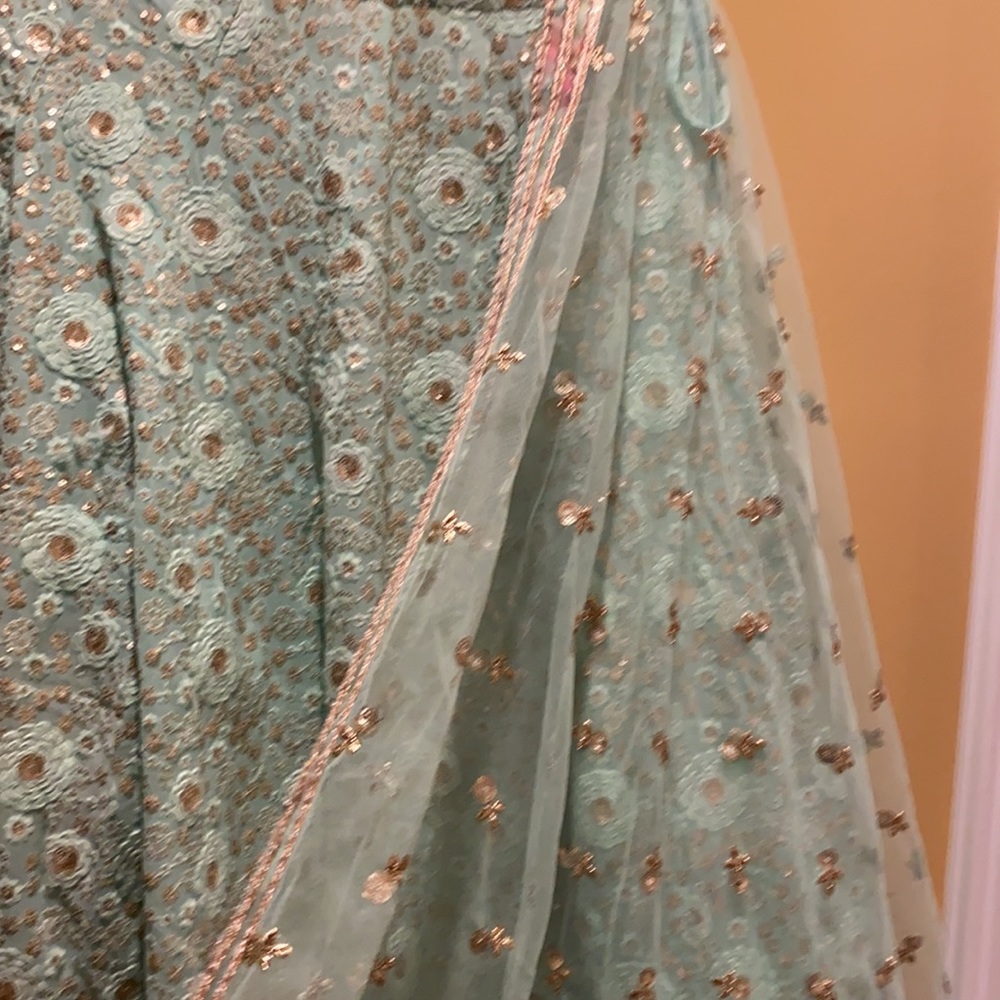 Mint green long top lehenga - Picture 7 of 9